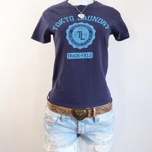 y2k navy graphic tee track and field tokyo laundry size S